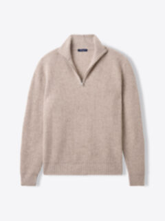 Shop Beige Merino and Cashmere Rib Half-Zip Sweater