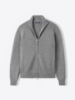 Grey Merino Wool Full-Zip Sweater - Proper Cloth