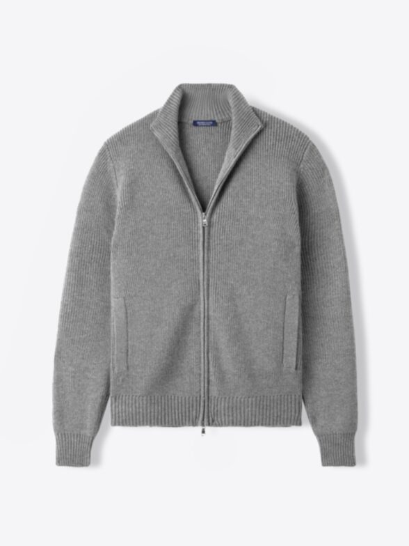 Thumb Photo of Grey Merino Wool Full-Zip Sweater