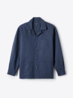 Navy Cotton Linen Basketweave Chore Jacket | Proper Cloth