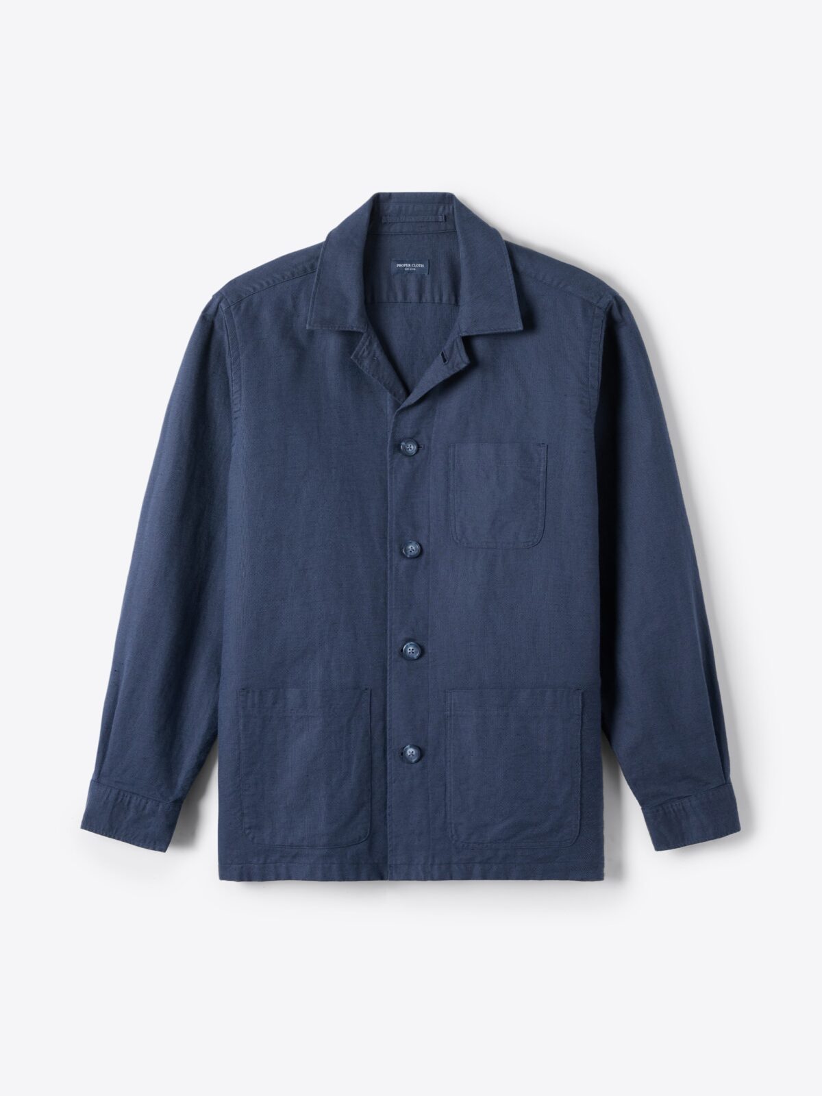 Navy Cotton Linen Basketweave Chore Jacket - Proper Cloth