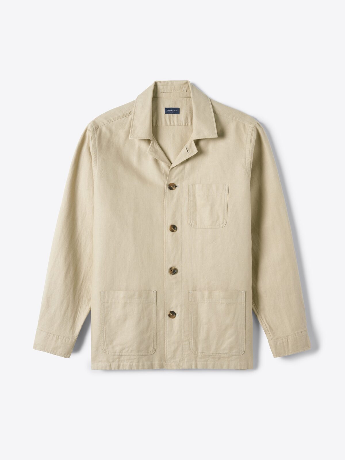 Beige Cotton Linen Basketweave Chore Jacket - Proper Cloth