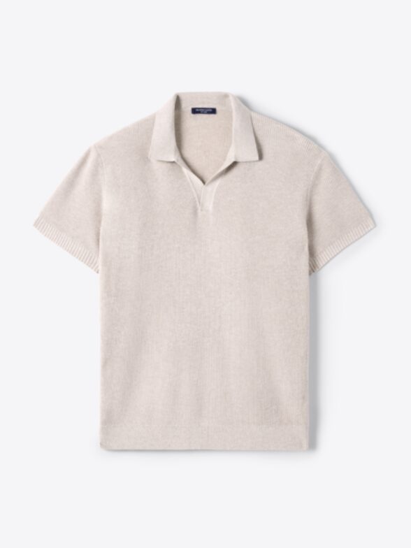 Thumb Photo of Taupe Linen Blend Loose Fit Polo