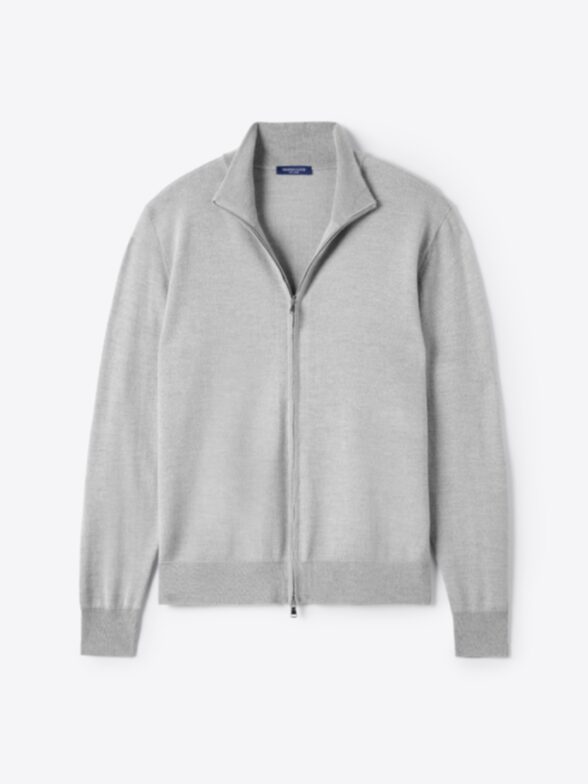 Thumb Photo of Light Grey Merino and Silk Full-Zip Sweater