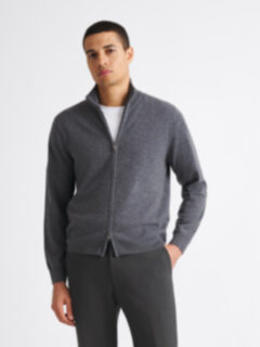 Grey Scottish Cashmere Full-Zip Sweater - Proper Cloth