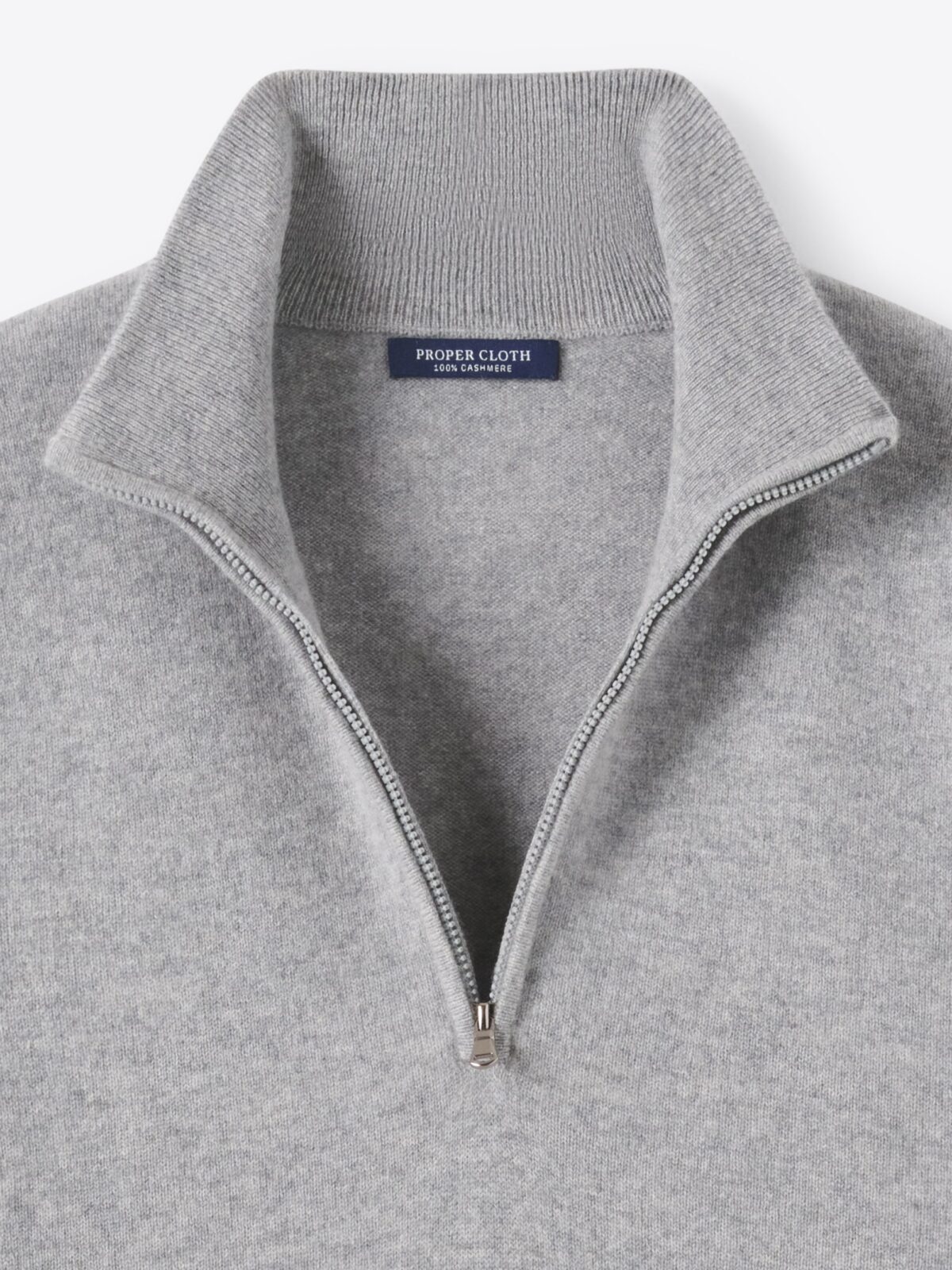 Light Grey Scottish Cashmere Half-Zip Sweater - Proper Cloth