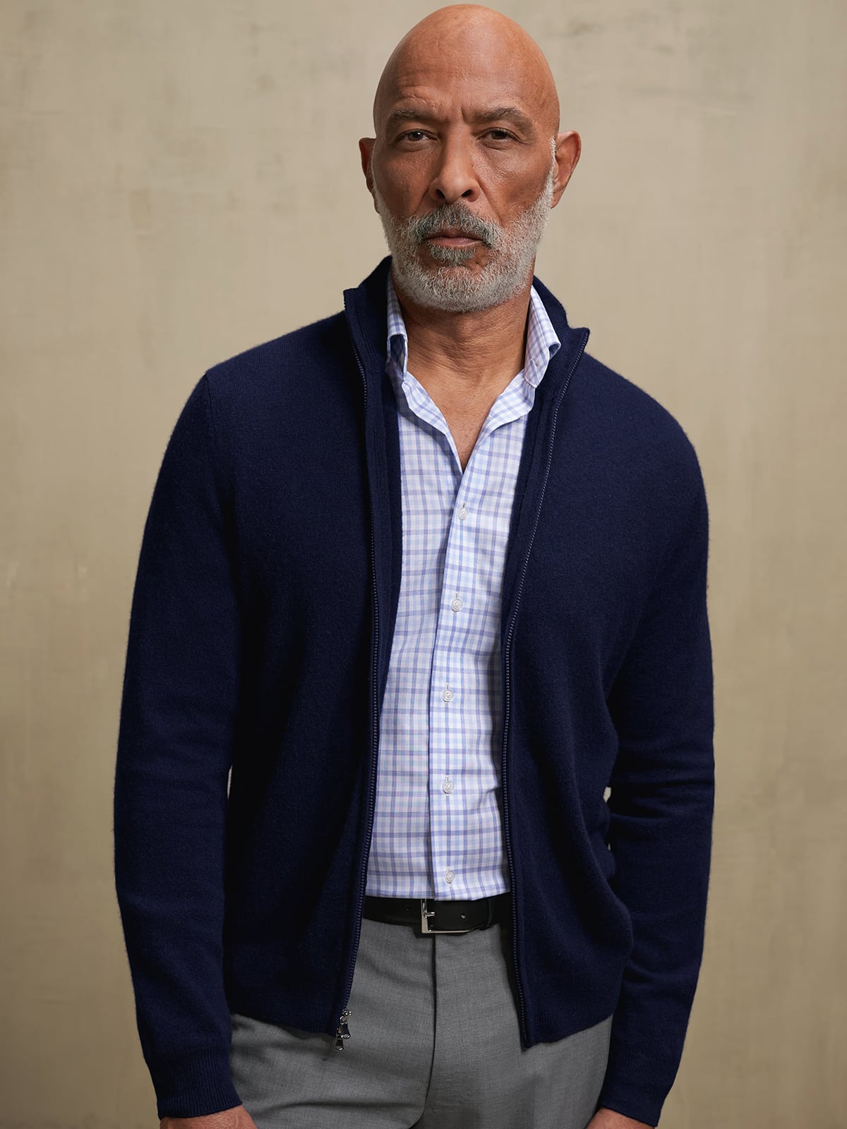 Navy Scottish Cashmere Full-Zip Sweater | Proper Cloth