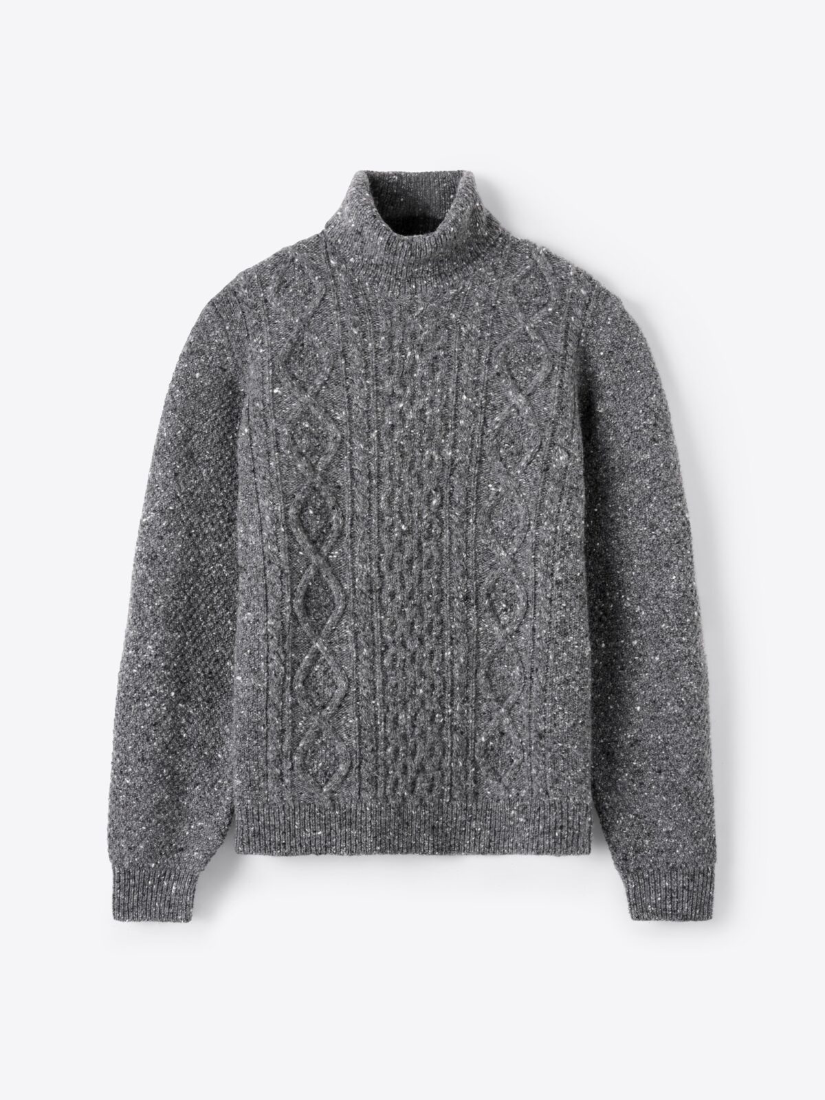 Dark Grey Donegal Merino and Cashmere Aran Turtleneck - Proper Cloth