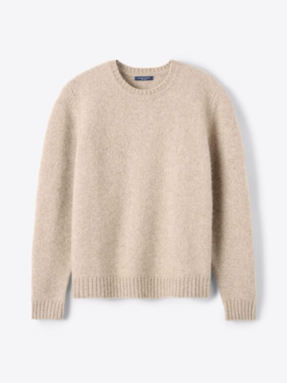 Men’s Beige Merino Wool Brushed Crewneck Thumb