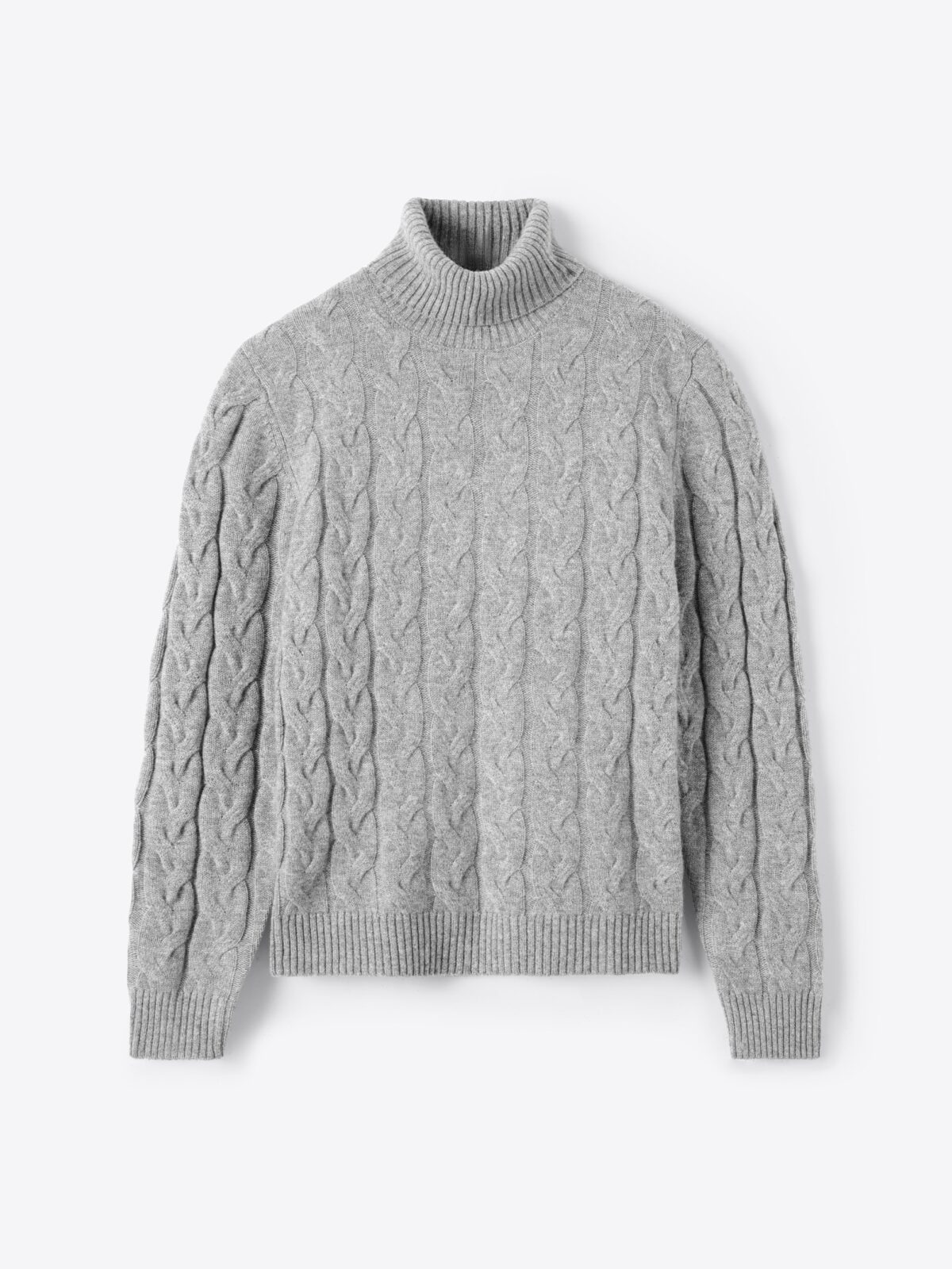 Grey Merino and Cashmere Cable Turtleneck | Proper Cloth