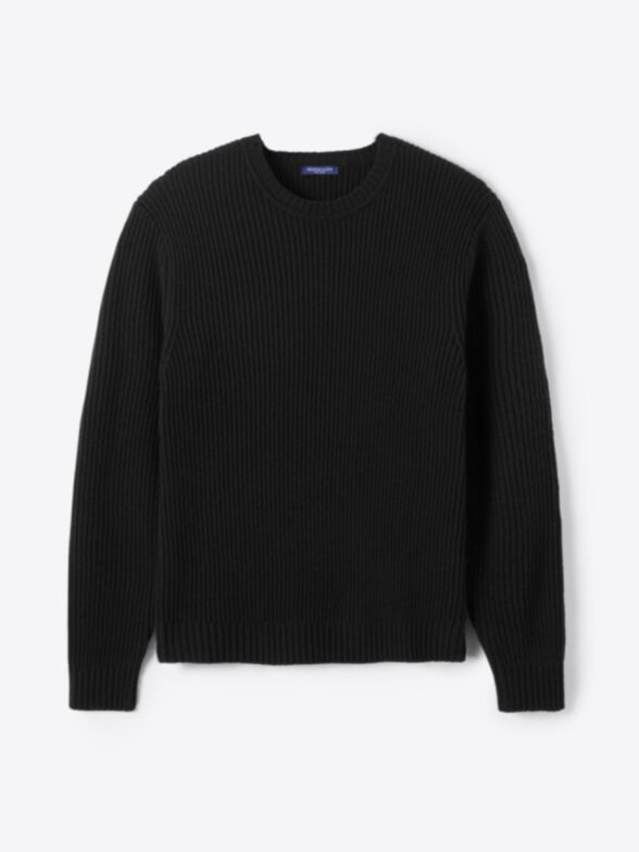 Men’s Black Merino and Cashmere Ribbed Crewneck Sweater Thumb