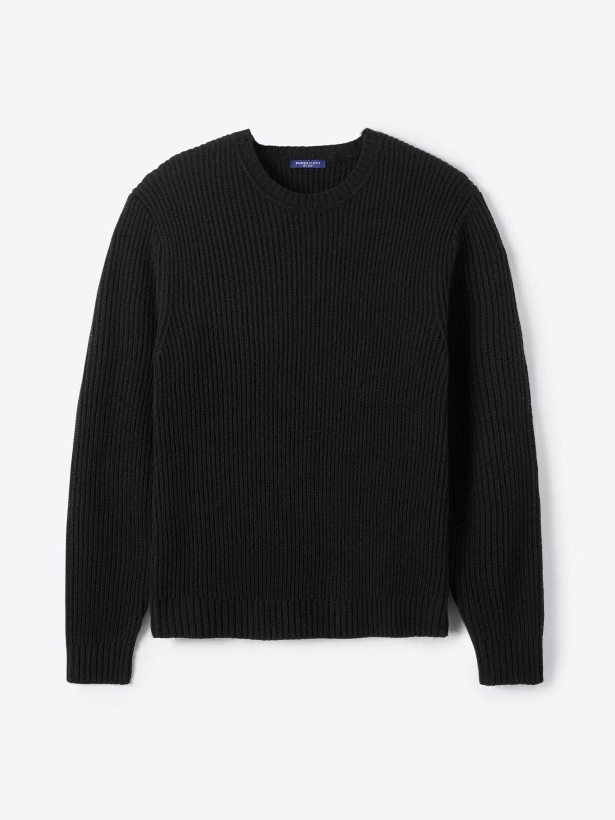 Black Merino and Cashmere Ribbed Crewneck Sweater Proper Cloth