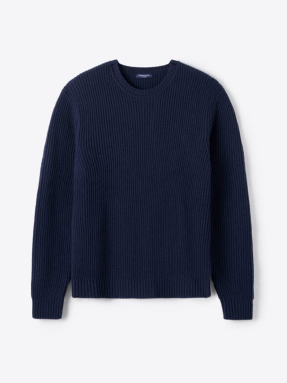 Men’s Navy Merino and Cashmere Ribbed Crewneck Sweater Thumb