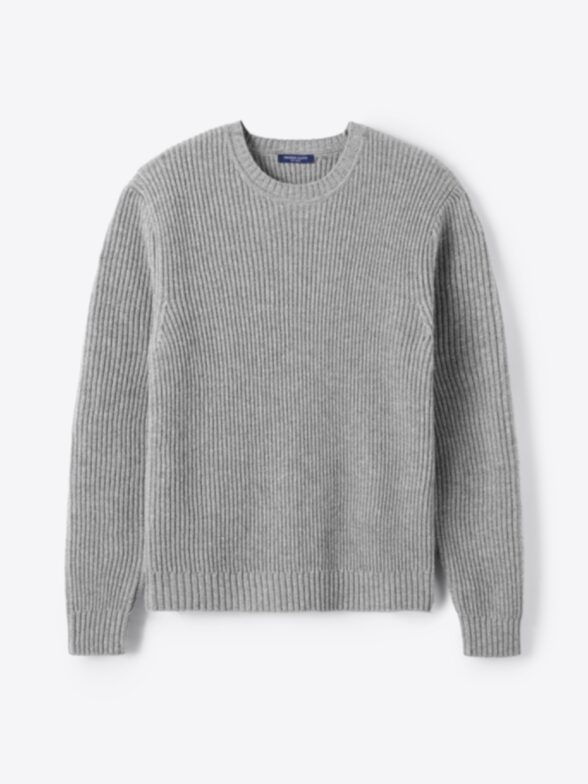 Thumb Photo of Light Grey Merino and Cashmere Ribbed Crewneck Sweater