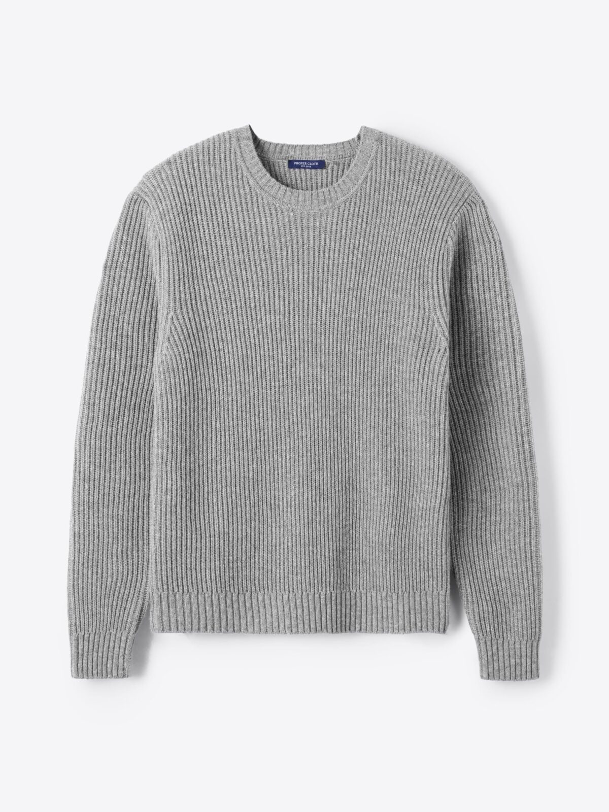 Light Grey Merino and Cashmere Ribbed Crewneck Sweater | Proper Cloth
