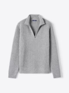 Light Grey Merino and Cashmere Ribbed Half-Zip Sweater | Proper Cloth