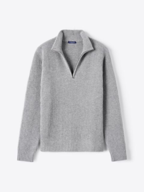 Suggested Item: Light Grey Merino and Cashmere Ribbed Half-Zip Sweater