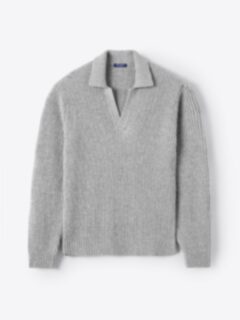 Shop Light Grey Merino and Cashmere Ribbed Knit Polo