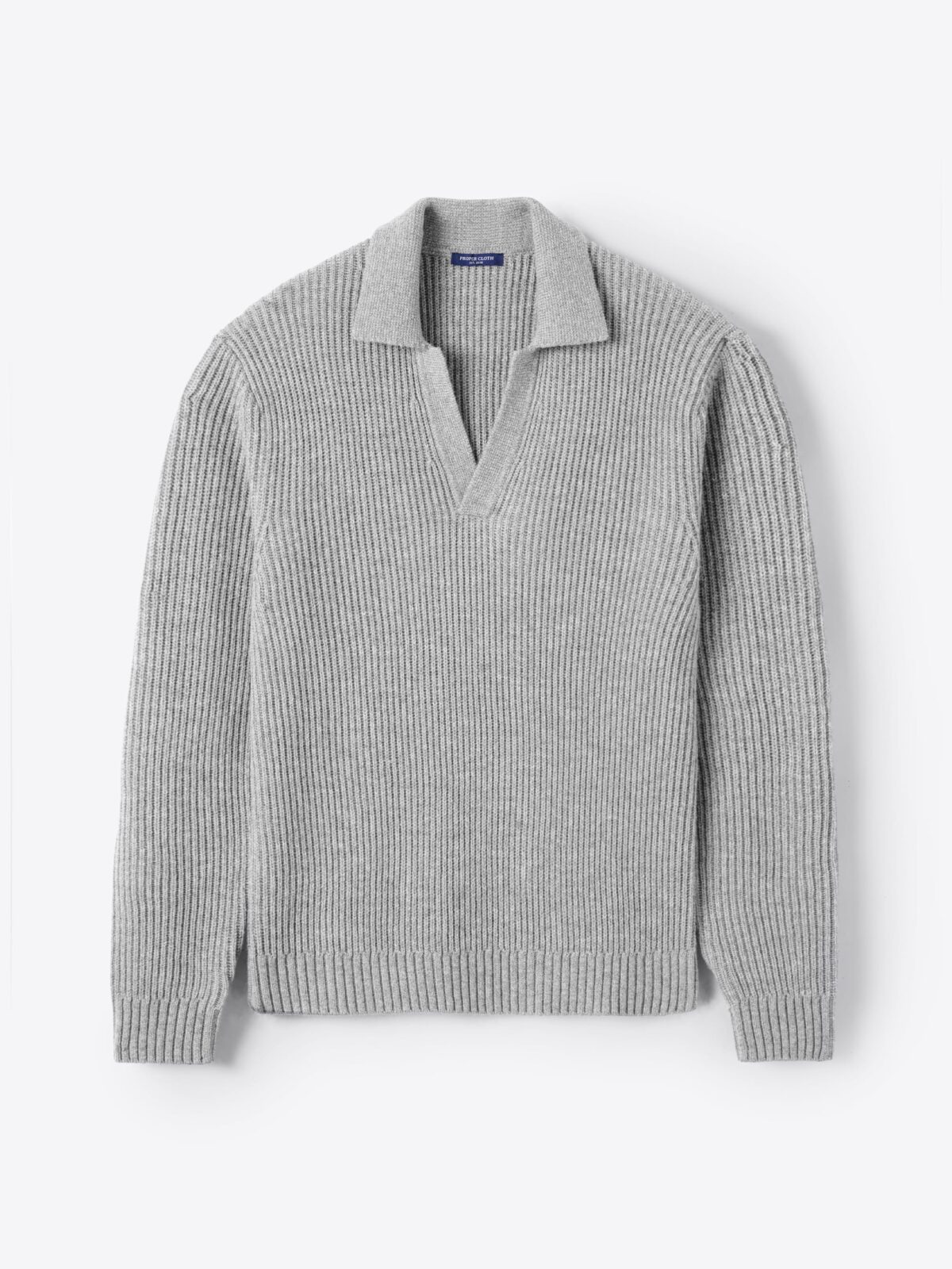 Light Grey Merino and Cashmere Ribbed Knit Polo - Proper Cloth