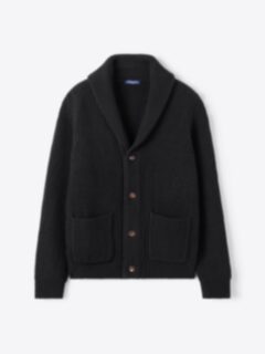 Shop Black Merino and Cashmere Ribbed Shawl Cardigan