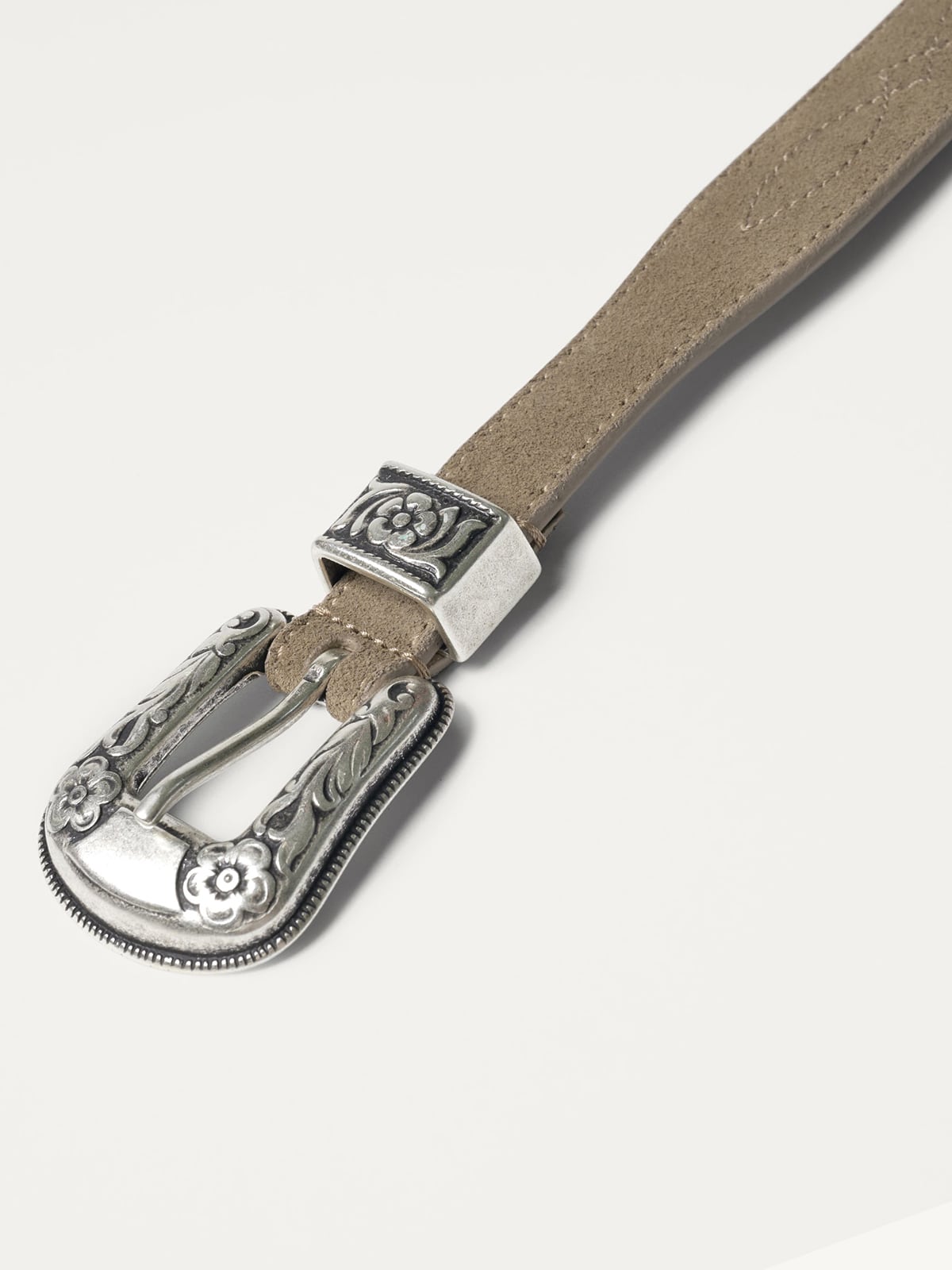 Taupe Suede Embroidered Western Belt | Proper Cloth