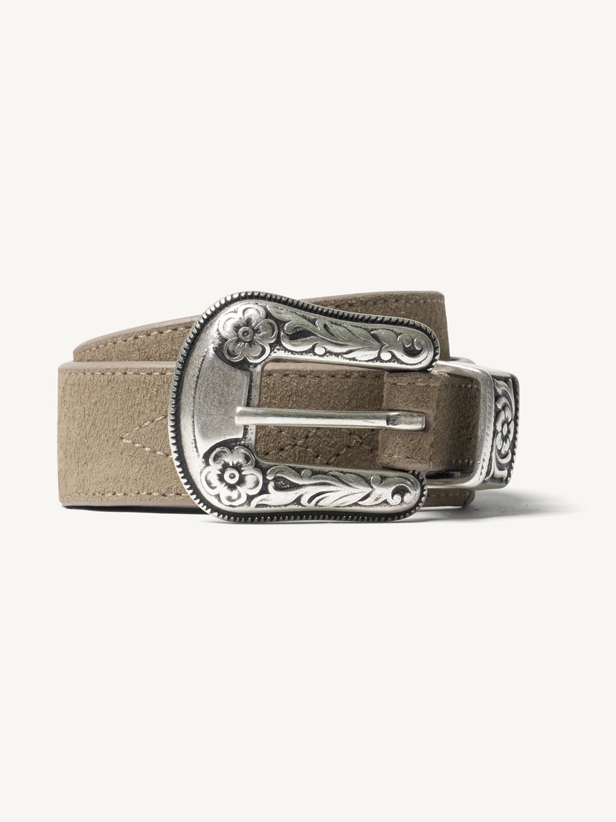 Taupe Suede Embroidered Western Belt - Proper Cloth