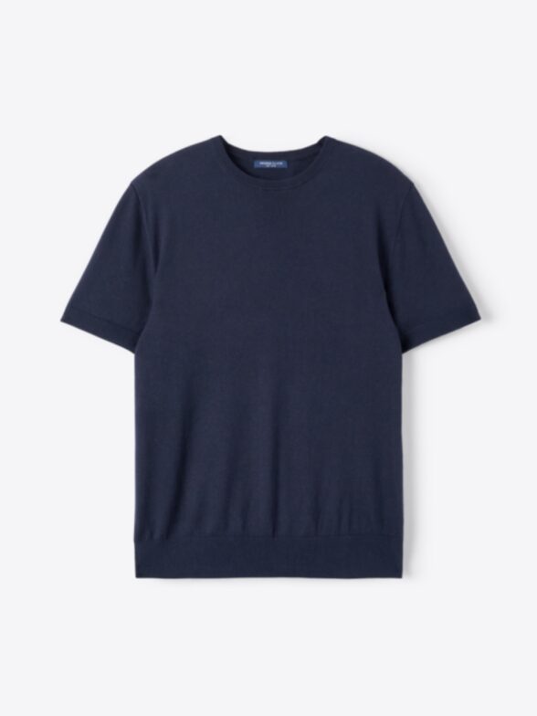 Men’s Navy Cotton and Cashmere Knit T-Shirt Thumb