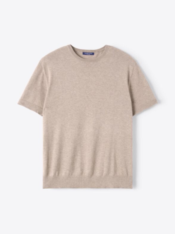 Men’s Taupe Cotton and Cashmere Knit T-Shirt Thumb