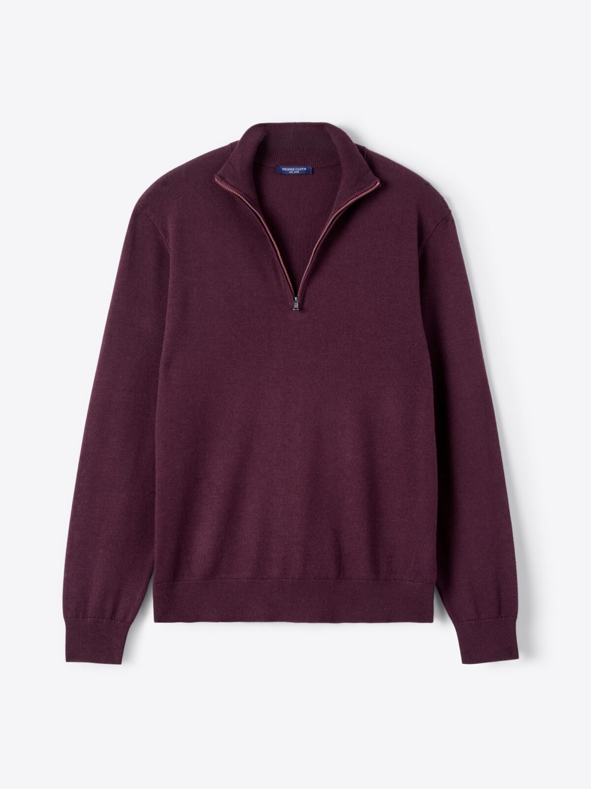 Bordeaux Melange Merino and Silk Half-Zip Sweater - Proper Cloth