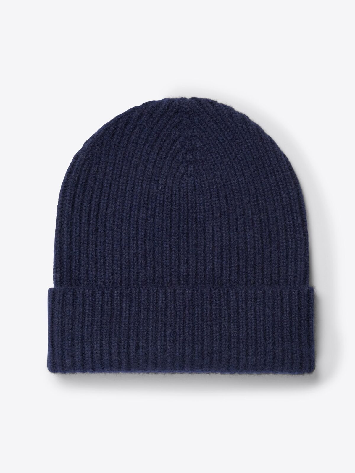 Navy Scottish Cashmere 4-Ply Ribbed Beanie - Proper Cloth