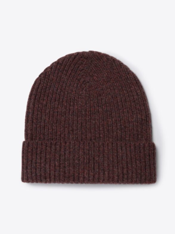 Men’s Bordeaux Scottish Cashmere 4-Ply Ribbed Beanie Thumb