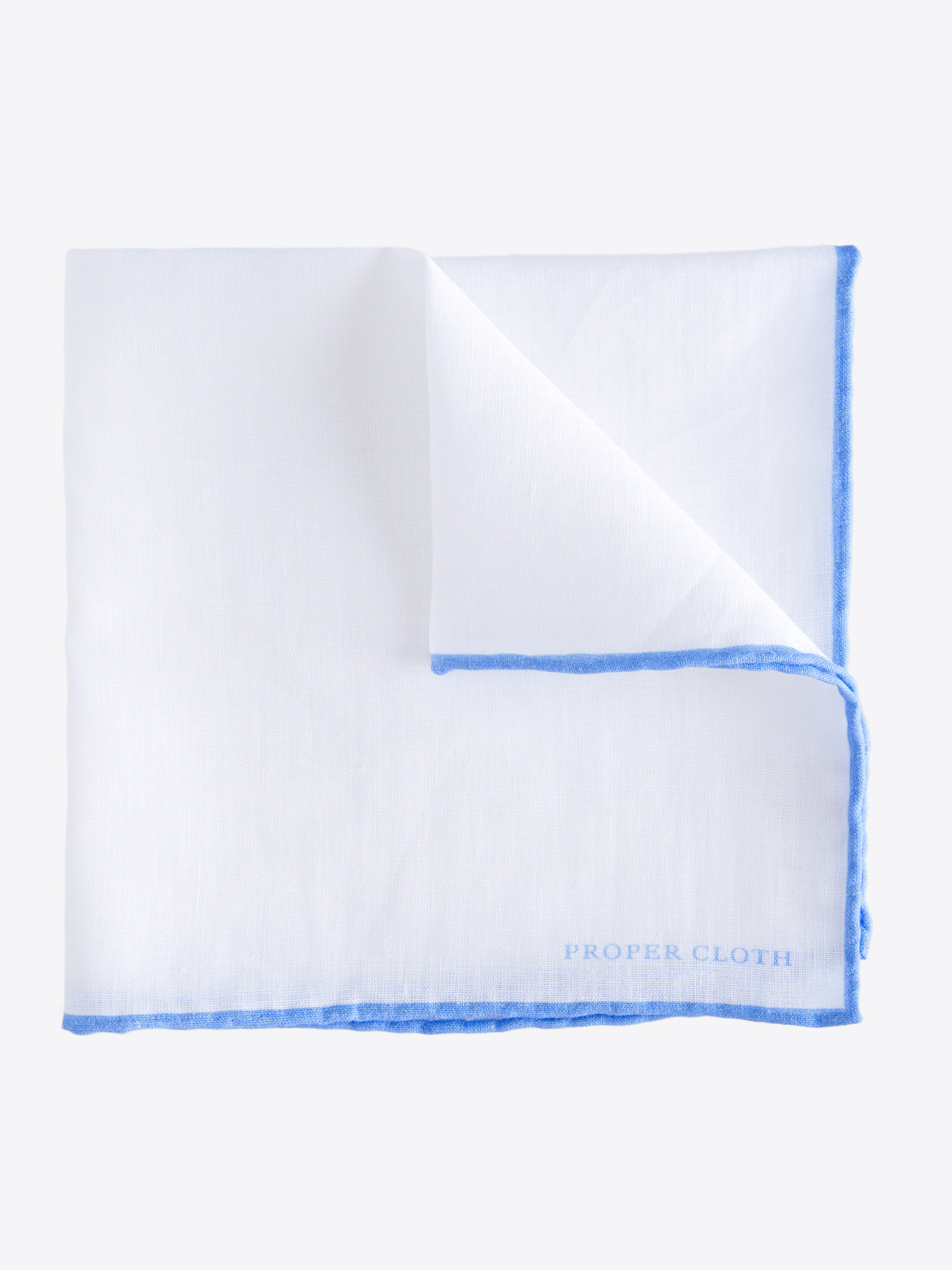 Zoom Image of White Light Blue Tipped Pocket Square