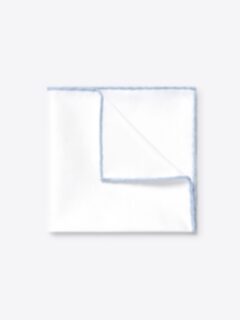 Shop White and Blue Silk and Cotton Tipped Pocket Square