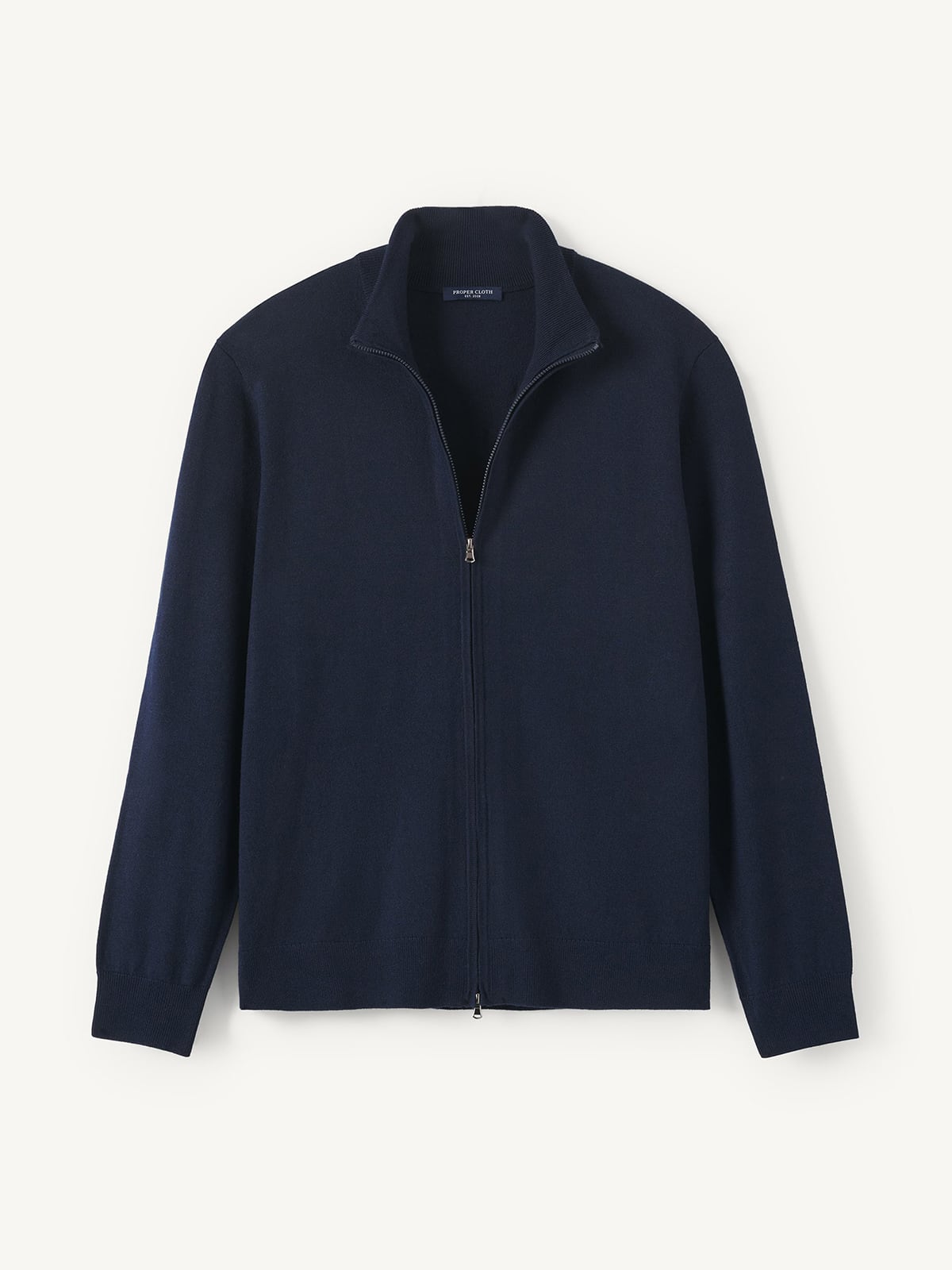 Navy Merino and Silk Full-Zip Sweater - Proper Cloth