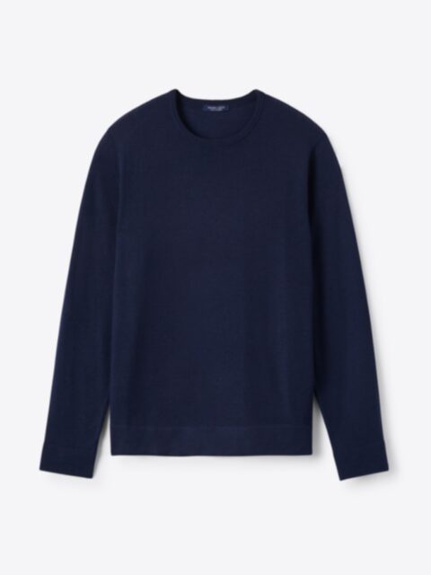 Navy Merino Wool Full-Zip Sweater - Proper Cloth
