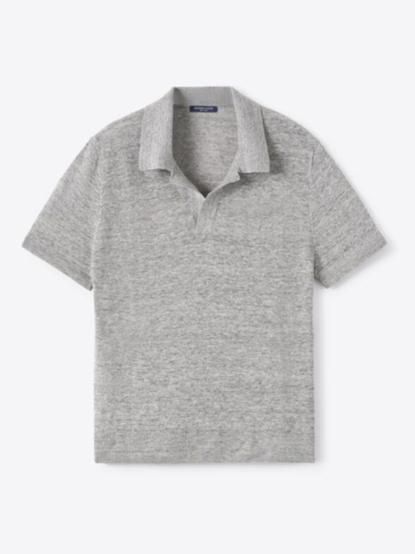 Grey Melange Linen Knit Polo