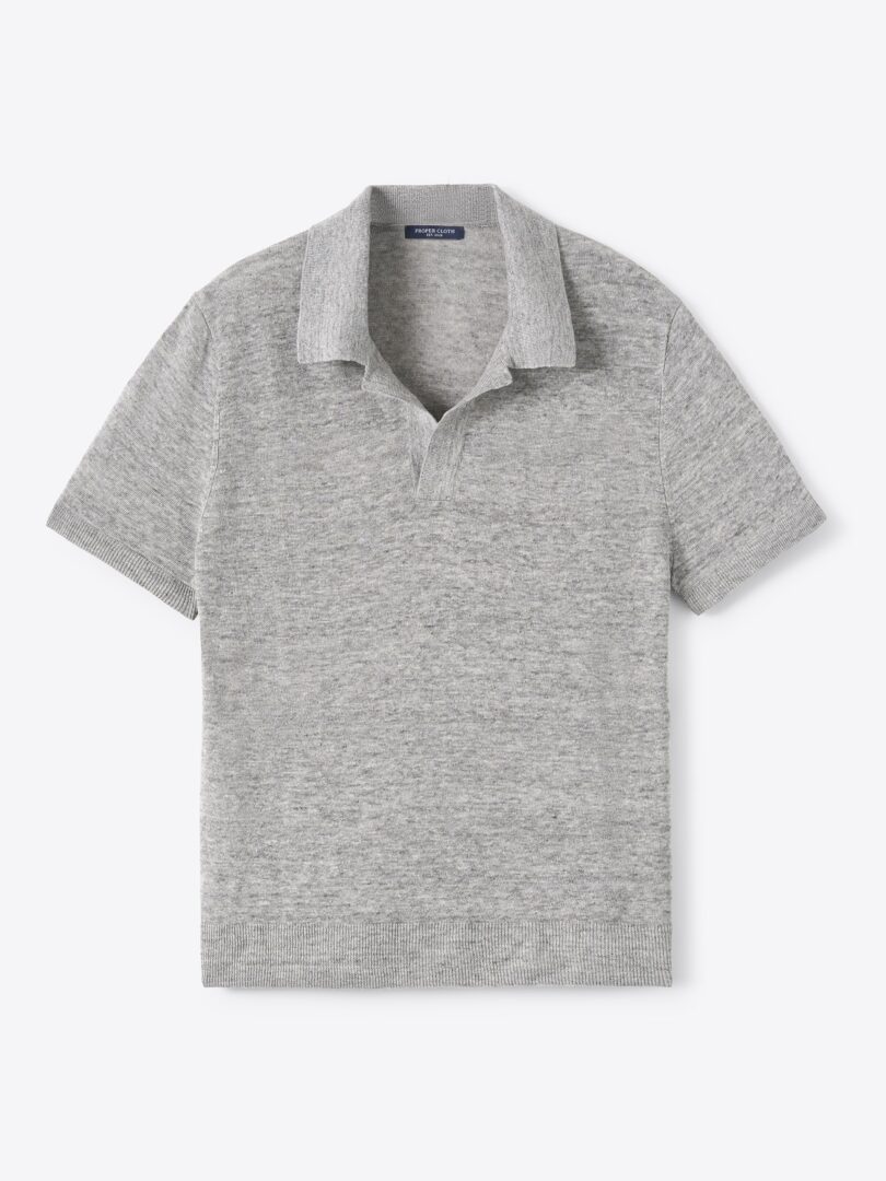 Men’s Grey Melange Linen Knit Polo Thumb
