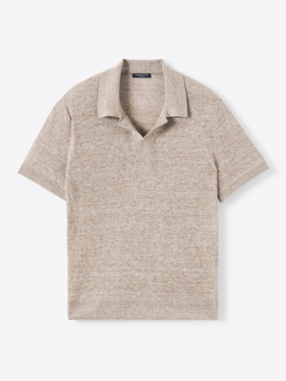 Thumb Photo of Brown Melange Linen Knit Polo