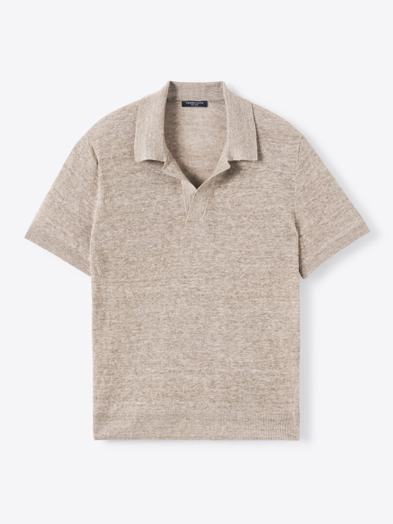 Men’s Brown Melange Linen Knit Polo Thumb