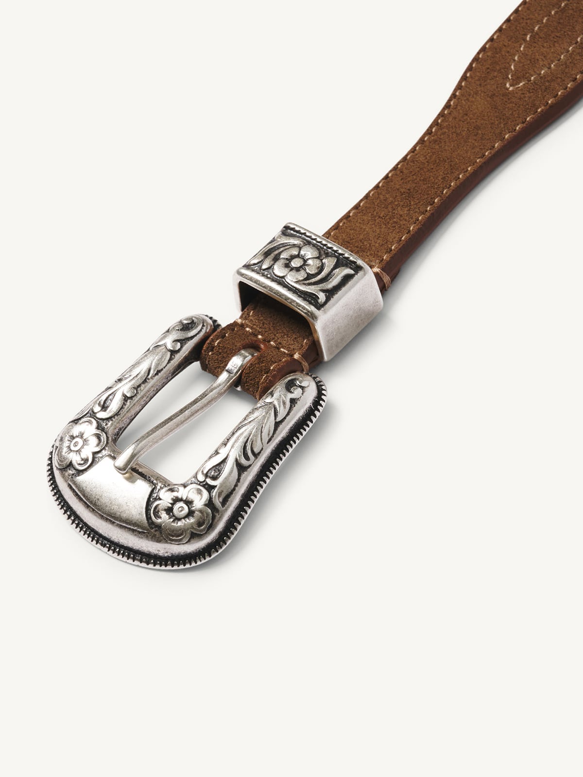 Brown Suede Embroidered Western Belt | Proper Cloth display picture 1
