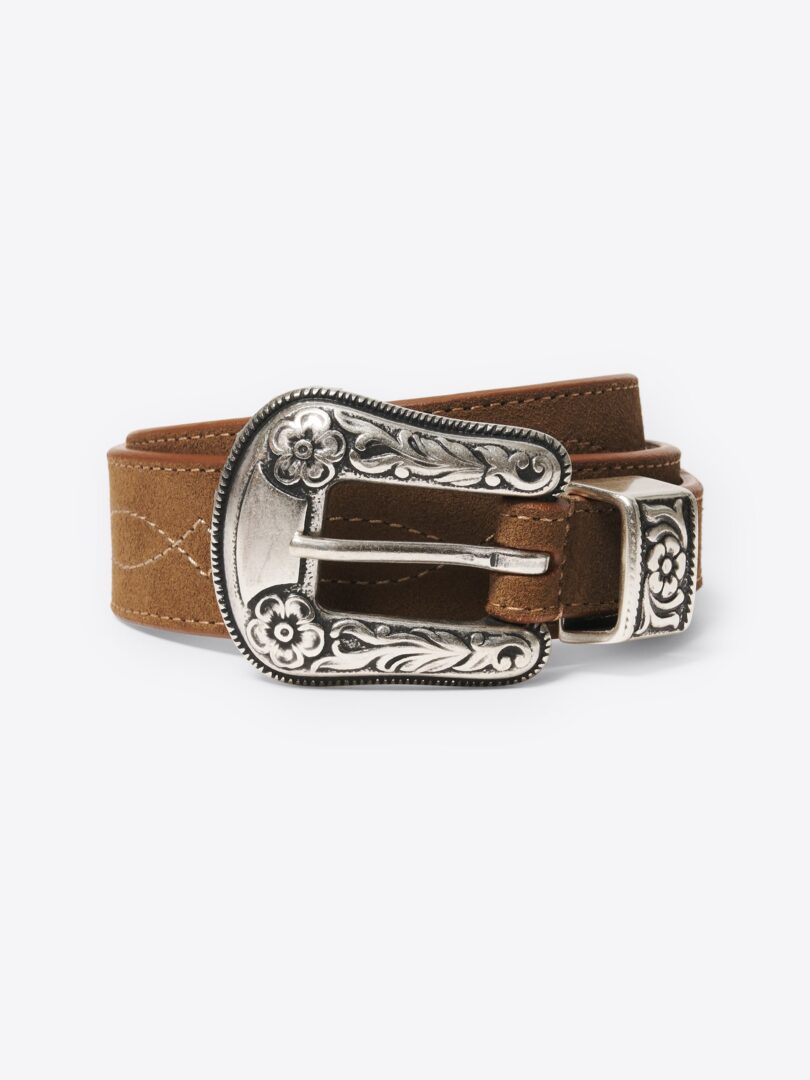 Men’s Brown Suede Embroidered Western Belt Thumb