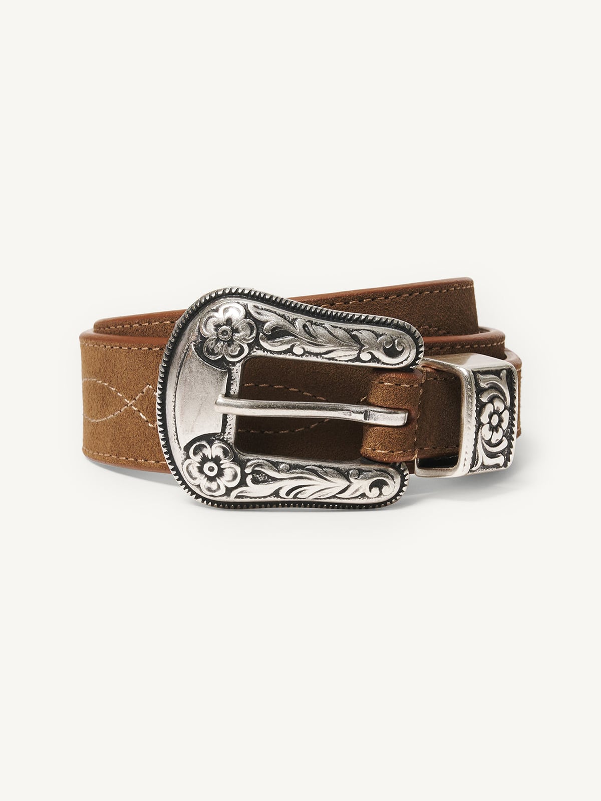 1425 Brown Suede Western Belt For Women Trendy Cowboy With Silver Buy Dark Brown Suede Womens Western Belt With Oval Buckle main image 4