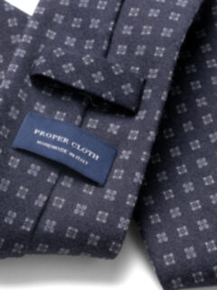 Navy and Grey Printed Wool Tie Product Thumbnail 2