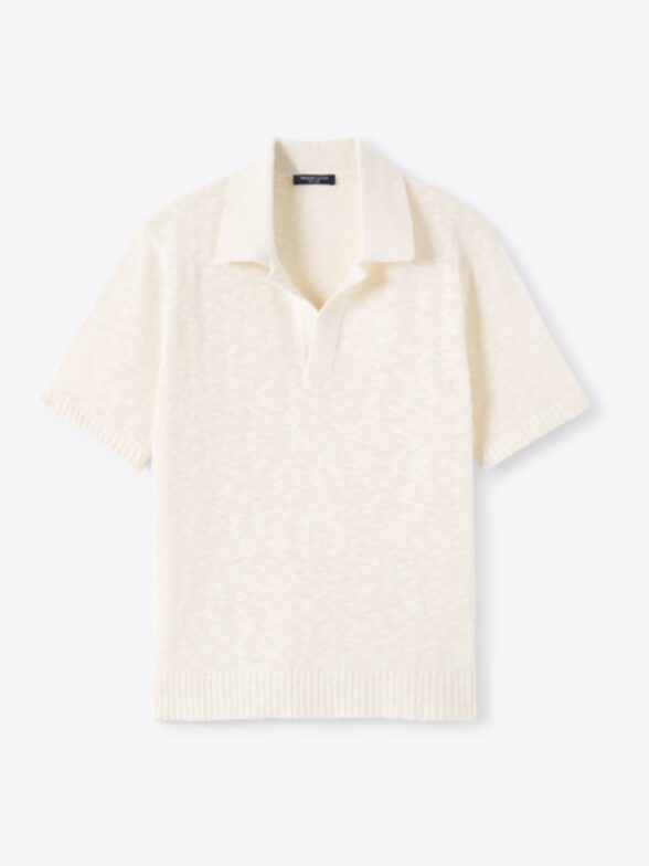 Thumb Photo of Off White Cotton and Linen Slub Knit Polo