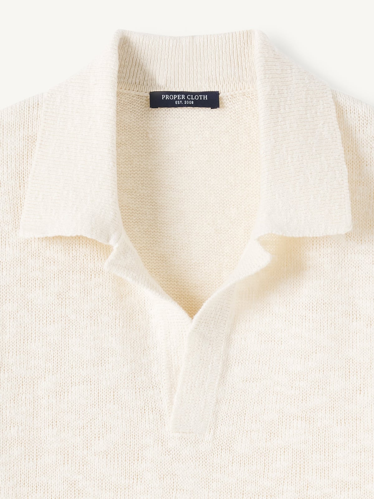 Off White Cotton and Linen Slub Knit Polo | Proper Cloth