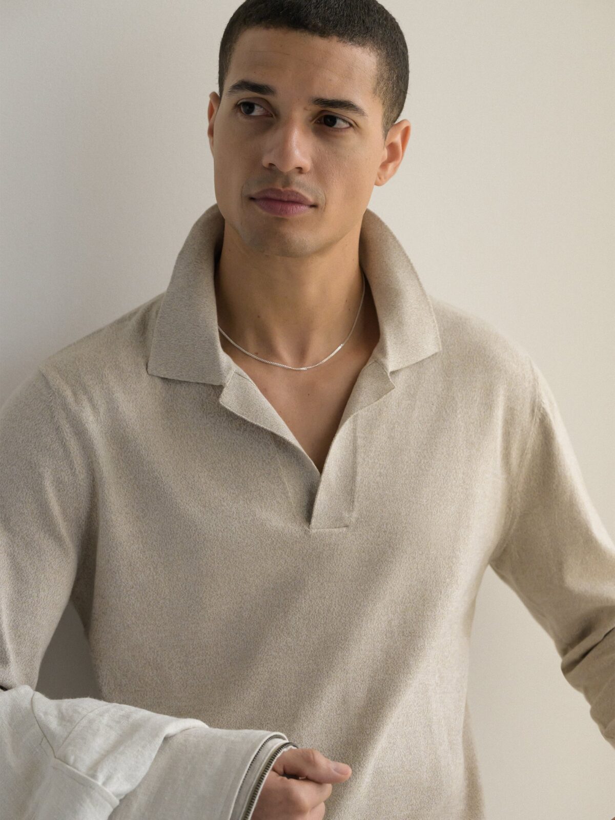 Light Blue Mouliné Cotton Long Sleeve Knit Polo - Proper Cloth Light Blue Mouliné Cotton Long Sleeve Knit Polo - Proper Cloth