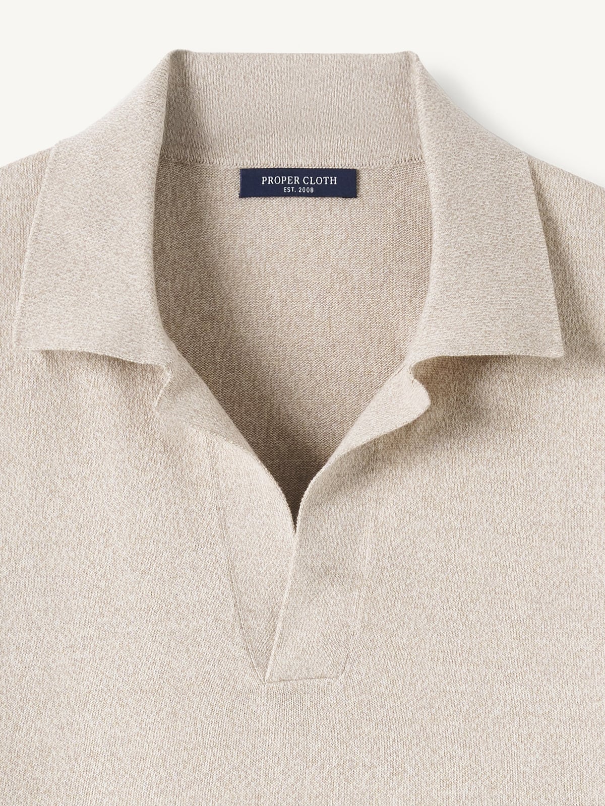 Beige Mouliné Cotton Long Sleeve Knit Polo | Proper Cloth