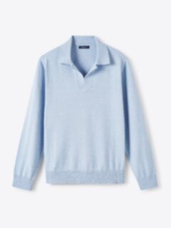 Shop Light Blue Mouliné Cotton Long Sleeve Knit Polo