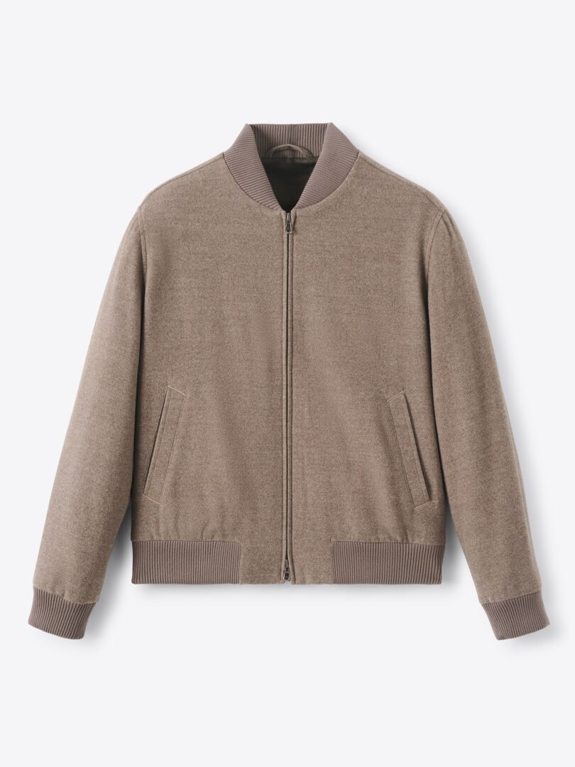 Men’s Wythe 2.0 Taupe Wool Flannel Bomber Jacket Thumb