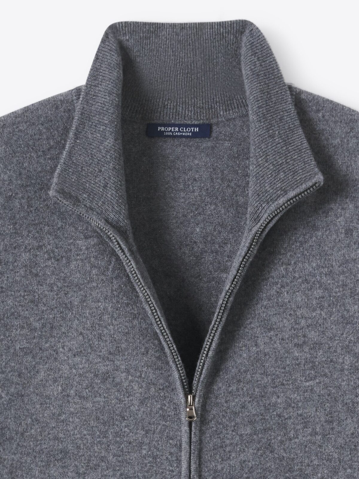 Grey Scottish Cashmere Full-Zip Sweater - Proper Cloth